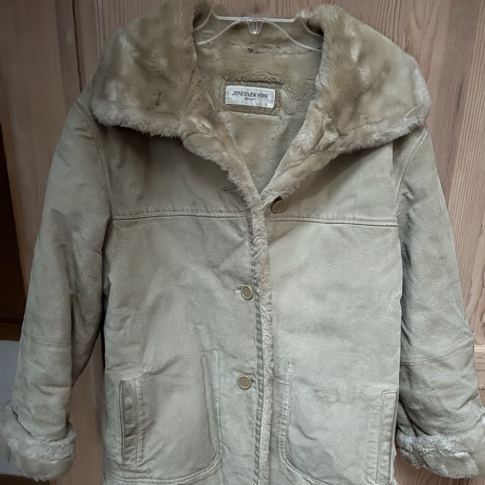 Jones New York Tan Suede and Faux Fur-lined Coat M